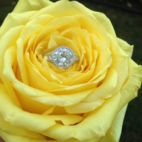 Round diamond antique style engagement ring